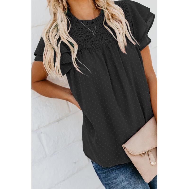 Summer new jacquard chiffon shirt for women, loose fit, round neck, pullover, short sleeve T-shirt