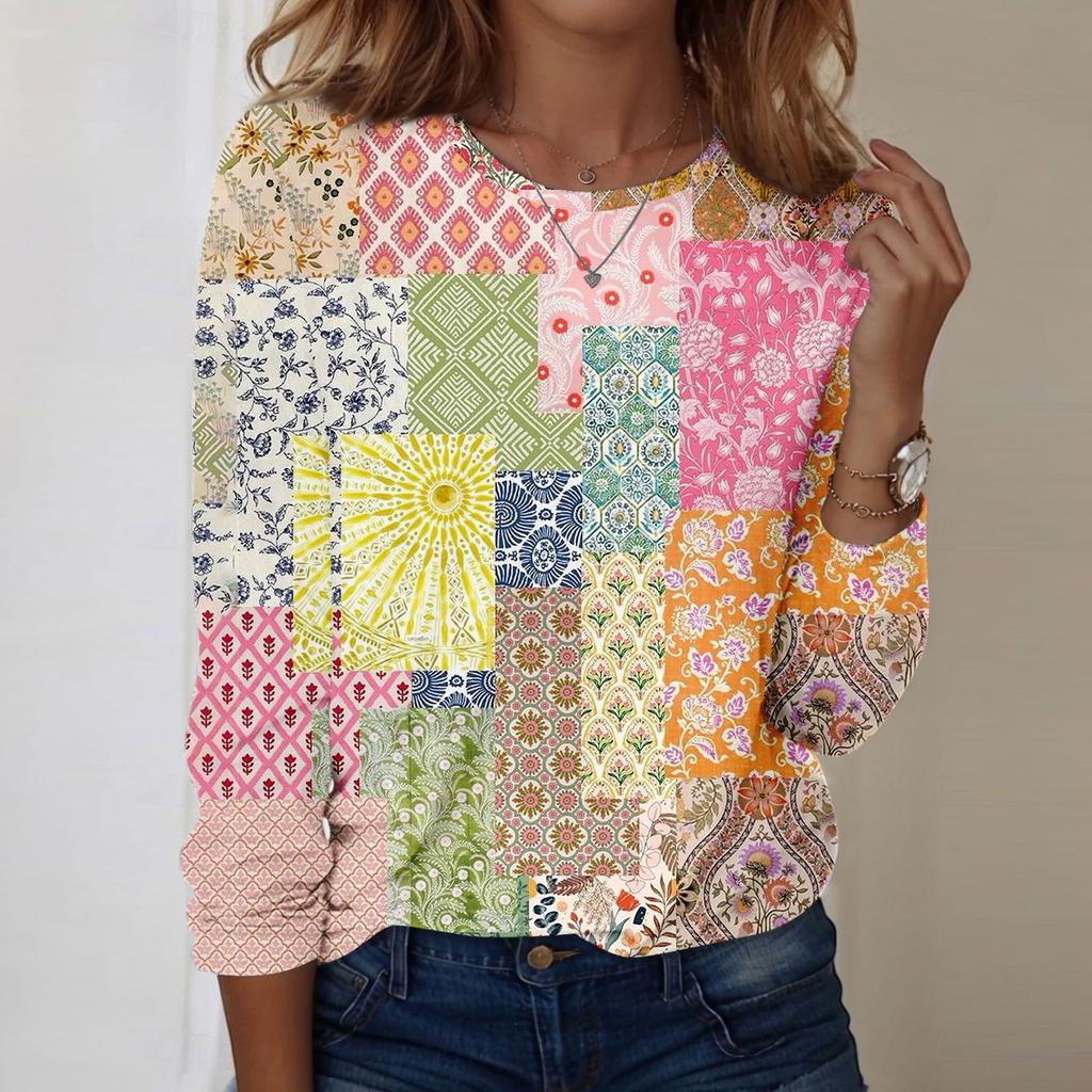 Long Sleeve Shirts For Women Cute Print Graphic Tees Blouses Casual Plus Size Basic Tops Pullover