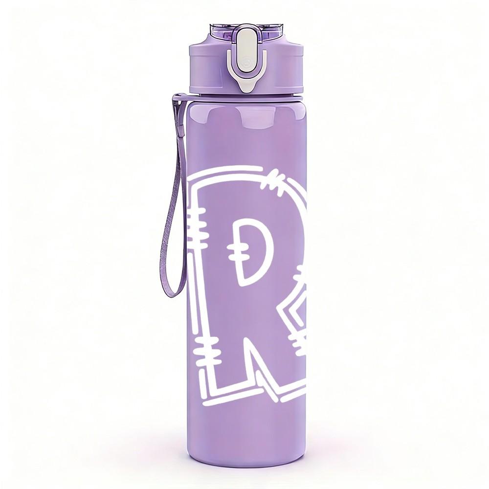 1PC Letter R Monogram 750ml Color Plastic Sports Water Bottle Leakproof Flip Straw Lid Suitable for Sports Office Home Use