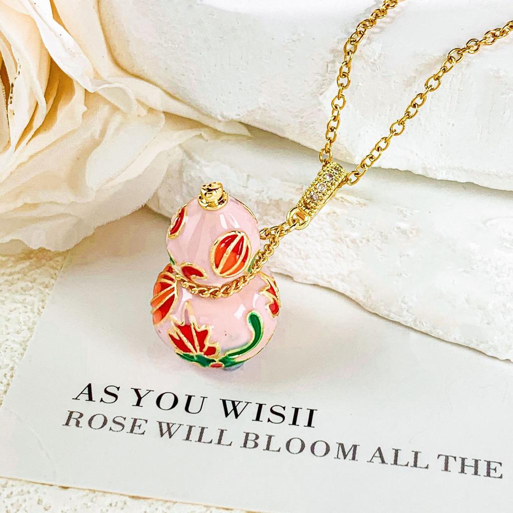 Necklace New Chinese-style Colored Drip Enamel Ruyi Gourd Necklace Fashion Exquisite Retro Non-fading Necklace Accessories
