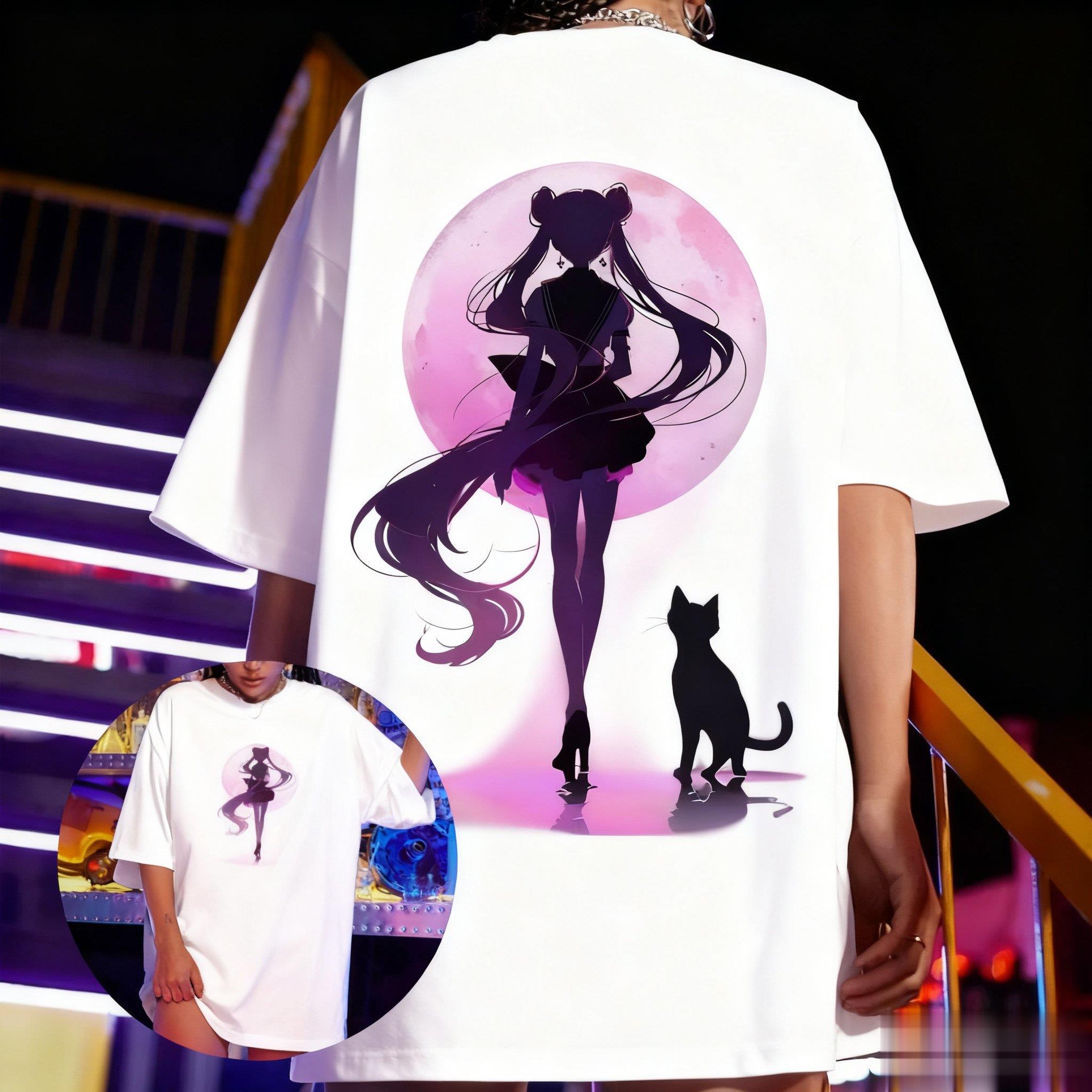 

New Anime Tshirt Unisex Women Sailor Moon Summer Casual Cotton Short Sleeve Streetwear Oversized Anime Print Graphic Tee Y2k Tops S