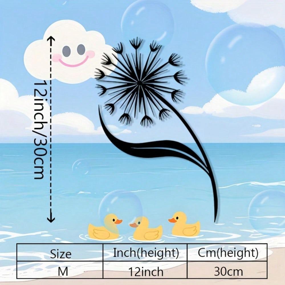 Metal Dandelion Wall Art 2D Black Iron Decor Wind Blown Seed Design for Indoor Outdoor Living Room Bedroom Garden Easy Installation