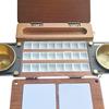 24-Fächer Aquarellpalette Box, Reise-Farbpalette mit Pinselhaltern, Zwei Mischflächen, Tragbare Holz-Farbkasten für Malen im Freien, Studio