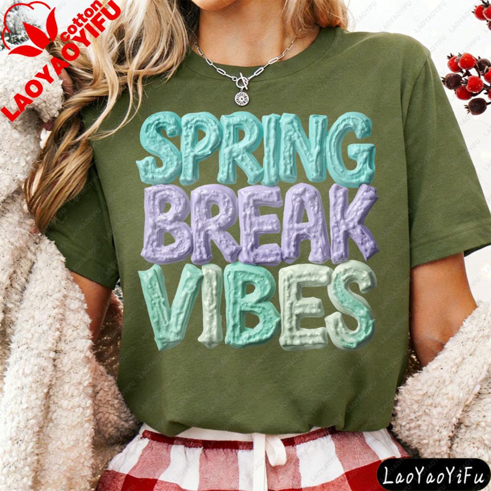 Beach Vacation T Shirt Spring Break Vibes Women TShirt Casual Fashion Cotton Short Sleeve Summer Top for Beach Vacation Gift