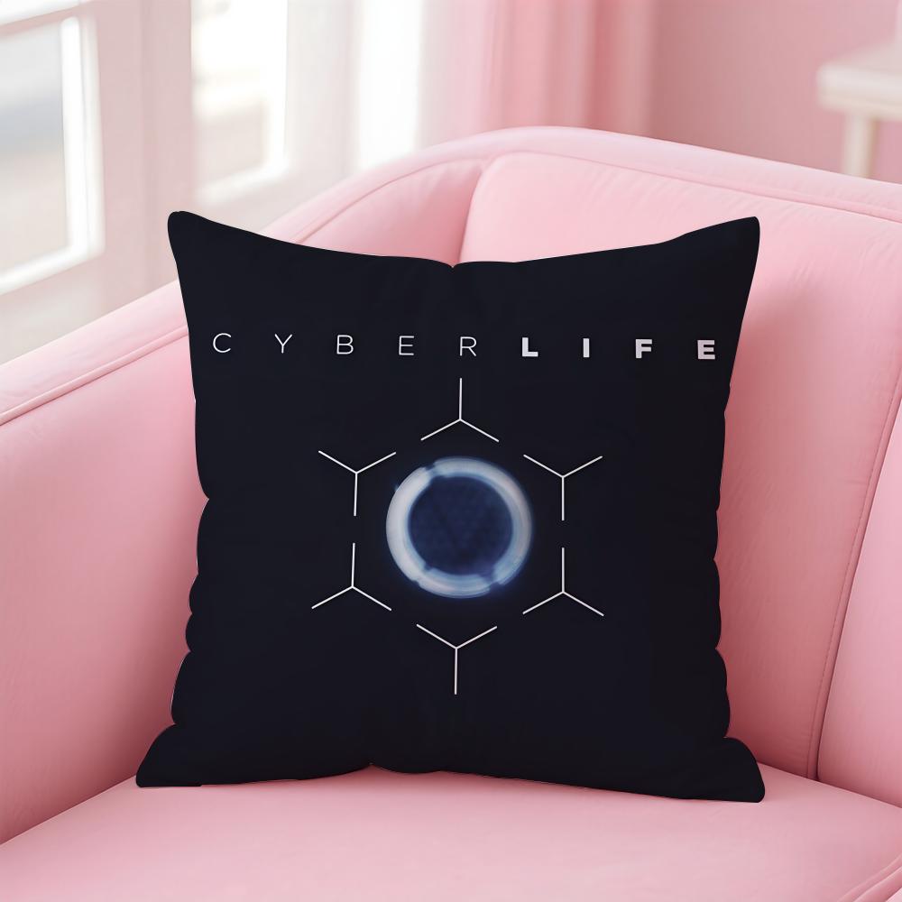 Hot Game D-Detroit Become Human Cushion Cover Pillowcase Short Plush Invisible Zipper Room Sofa Cushion Cover