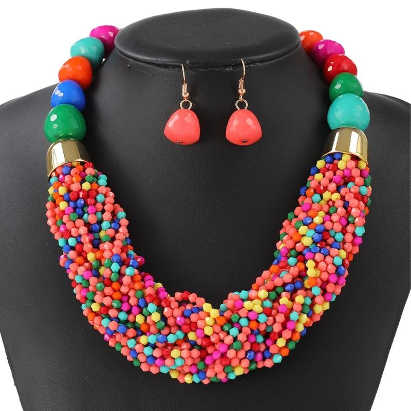 Layer Beaded Jewelry Set Safe Plastic Necklace and Earrings Accessory for Casual Outings Travel