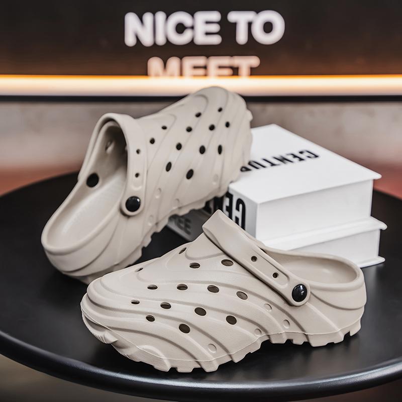 Fashion Cross-Border Solid Color Plus Size Hole Men's Sandals EVA Outsole 4.0 Beach Shoes Thick Bottom Increased Height Breathable Cool