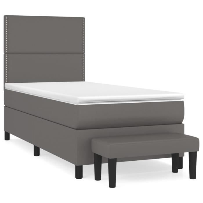 3137579 vidaXL Lit à sommier tapissier avec matelas Gris 90x190 cm Similicuir