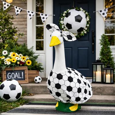 1 Set Fußball-Porzellan-Gans Kostüme Fußball-Gans Outfit Und Schleife Partykostüm für 23-Zoll-Gans-Statue Outdoor Gartenhof Dekoration