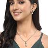 Rhodium-Plated Silver Toned Green Cubic Zirconia Studded Floral Shaped Cute Pendant with Earrings Jewellery Set
