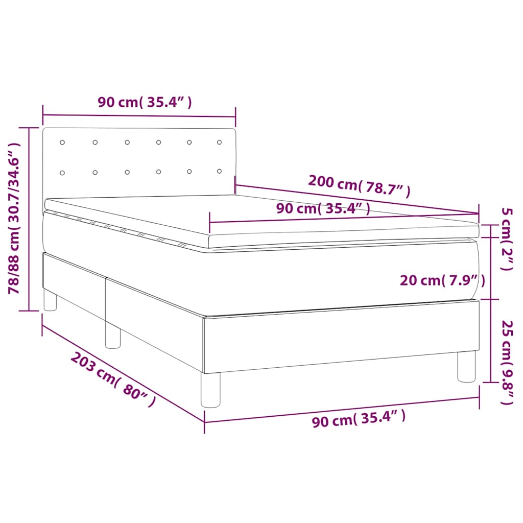 Box Spring Bed with Mattress Dark Blue 90 x 200 cm Velvet