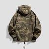 Camouflage Windbreaker Autumn Winter Hooded Outdoor Jacket Retro American Style Casual Half Zip Cargo Coat