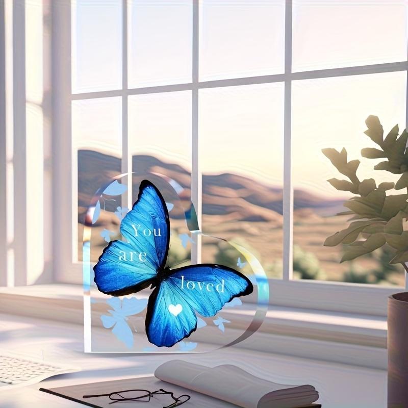 Blue Butterfly Heart Decoration - with "You Are Loved" Message, Birthday/Christmas/Halloween/Valentine's Gift, Home Tabletop Decorations, Nurseries,