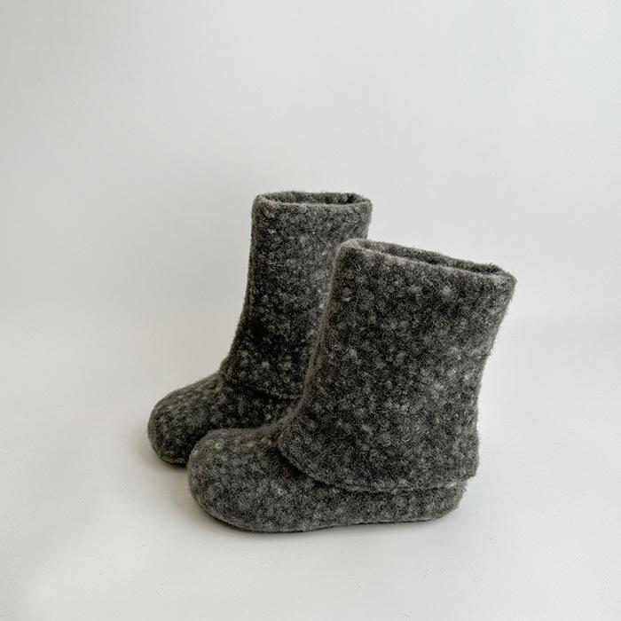 Winter Korean Version Round Head Flat Shoes Velvet Sleeve Cotton Boots Women's Short Boots Warm Snow Boots Women's Non-slip and Waterproof