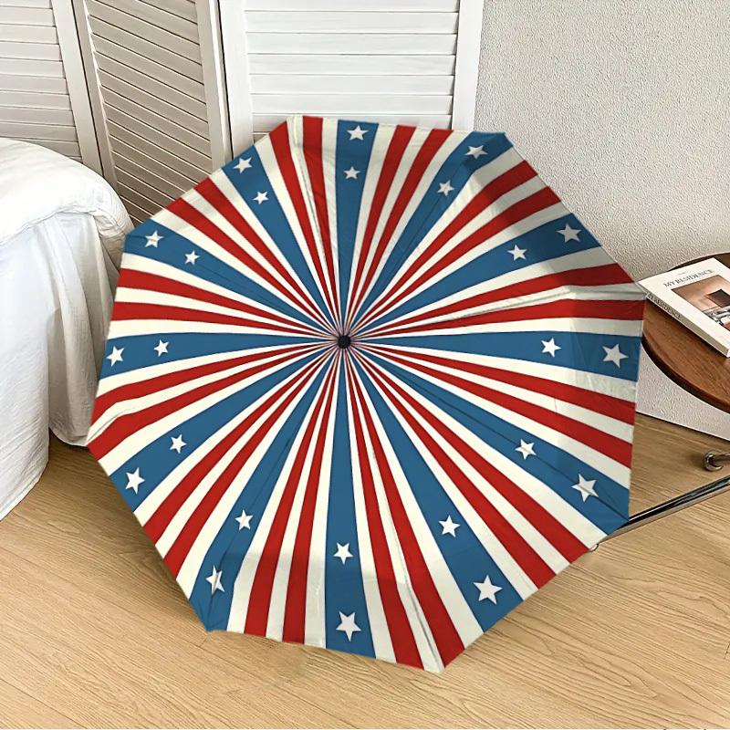 1PC Stars Stripes Automatic Folding Umbrella - Compact 8-Rib Design, Durable Plastic & Iron, Lightweight for Outdoor Daily Use, Festive Gift096