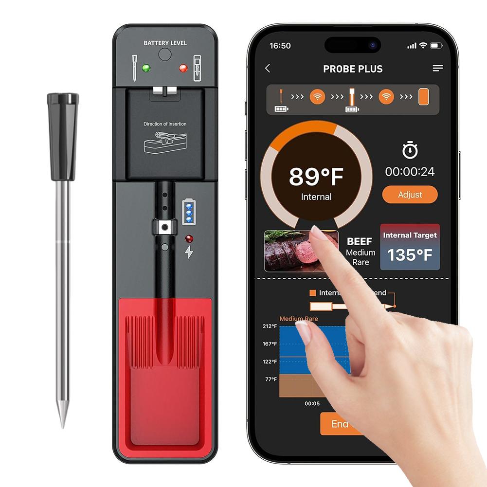 Smart Meat Thermometer Wireless Meat Thermometer Long Range Digital Food Thermometer Barbecue Thermometer for Smoker Rotisserie