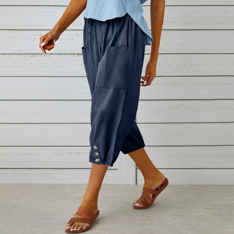 GMXIA Damenmode, lässig, einfarbig, bedruckt, hohe Taille, Hosen und Caprihosen