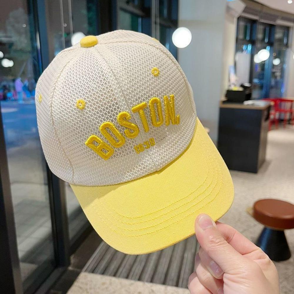 Boné de Beisebol de Malha Respirável Bordado com Letras Chapéus de Proteção Solar para Exterior Para Bebês Meninos Meninas