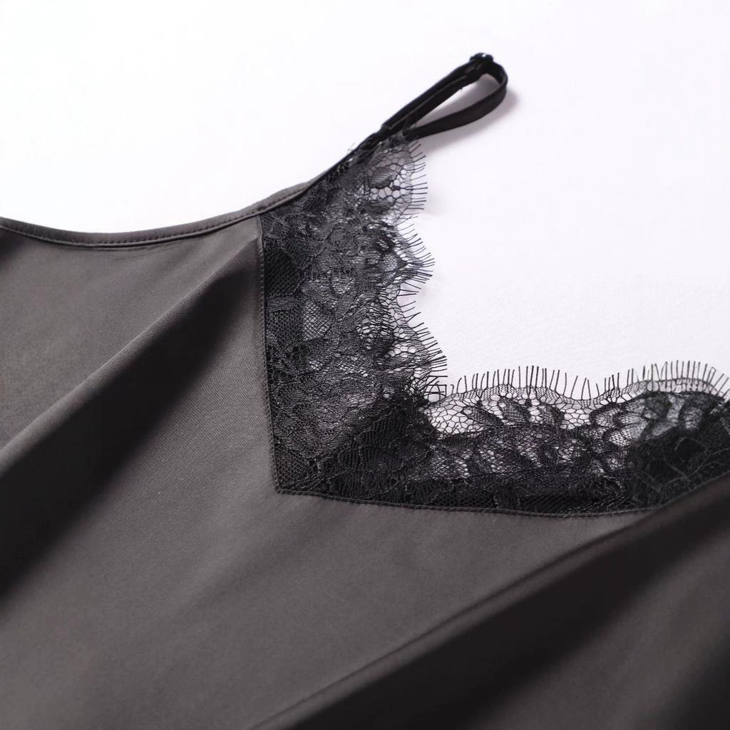 European and American Lace Splicing Satin Suspender Vest V-neck Sleeveless Bottoming Shirt Inside and Outside, Sexy Female French Style