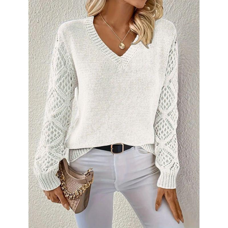 Hollow out Long Sleeve V-neck Sweater Hollow out Long sleeve V-neck Pullover Sweater