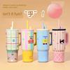 Large Capacity Thermos Cup for Women, Stylish Ice Cup, Cute Cartoon Portable Car Cup with Handle, Giant Straw Water Cup