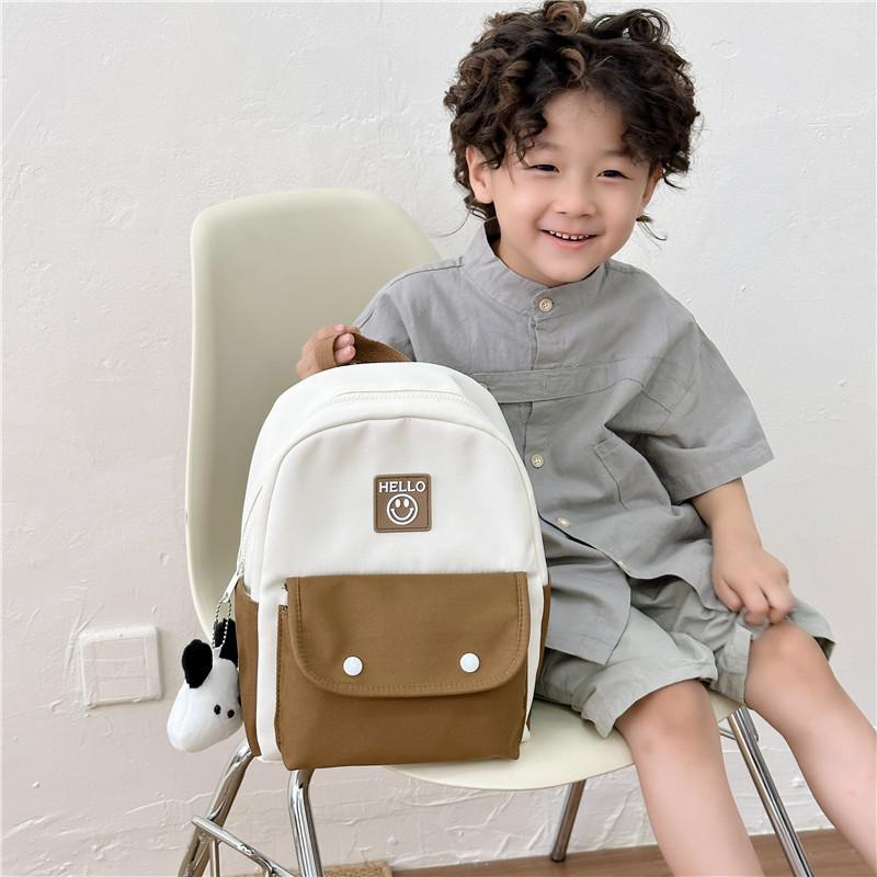 Trendy Modern Cool Children's Kindergarten Backpack Unisex Breathable Nylon Material Polyester Lining Solid Color Stitching Fashionable Shoulder Bag
