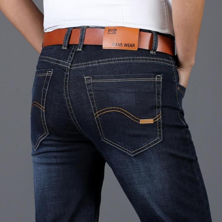 New Four Seasons Wearable Stretch Denim Jeans for Men Business Casual Straight Leg Long Pants Simple Versatile