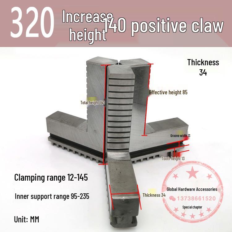 250mm & 500mm Extended Three-Jaw Chuck with Adjustable Jaws