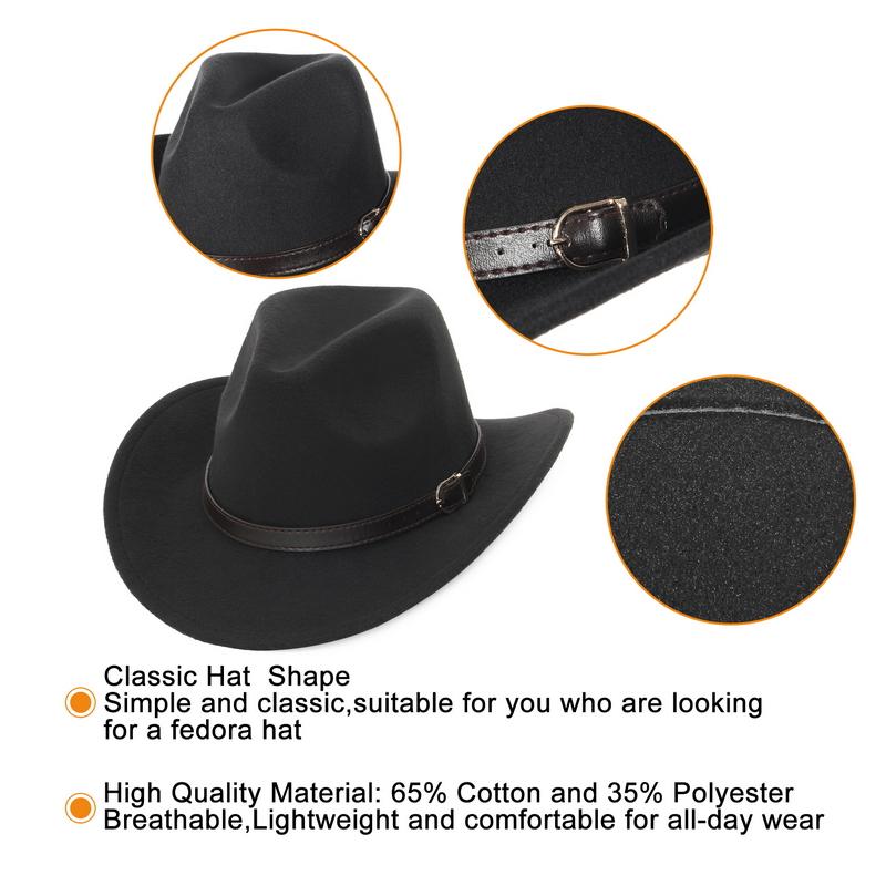 GEMVIE Western Unisex Wide Brim Gentleman Cowboy Hat Autumn Winter Outdoor Fedora Hats with Belt