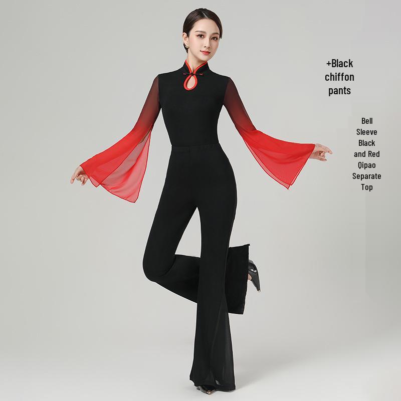 Women's Elegant Bell Sleeve Dancewear Set for Classical Dance, Etiquette, and Fashion Shows