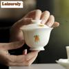 HOYIHM 111ml Imitation Song Dynasty High Foot Gaiwan Hand Drawn Finger Citron Flower  Tea Tureen Tea Maker Cover Bowl Tea Items