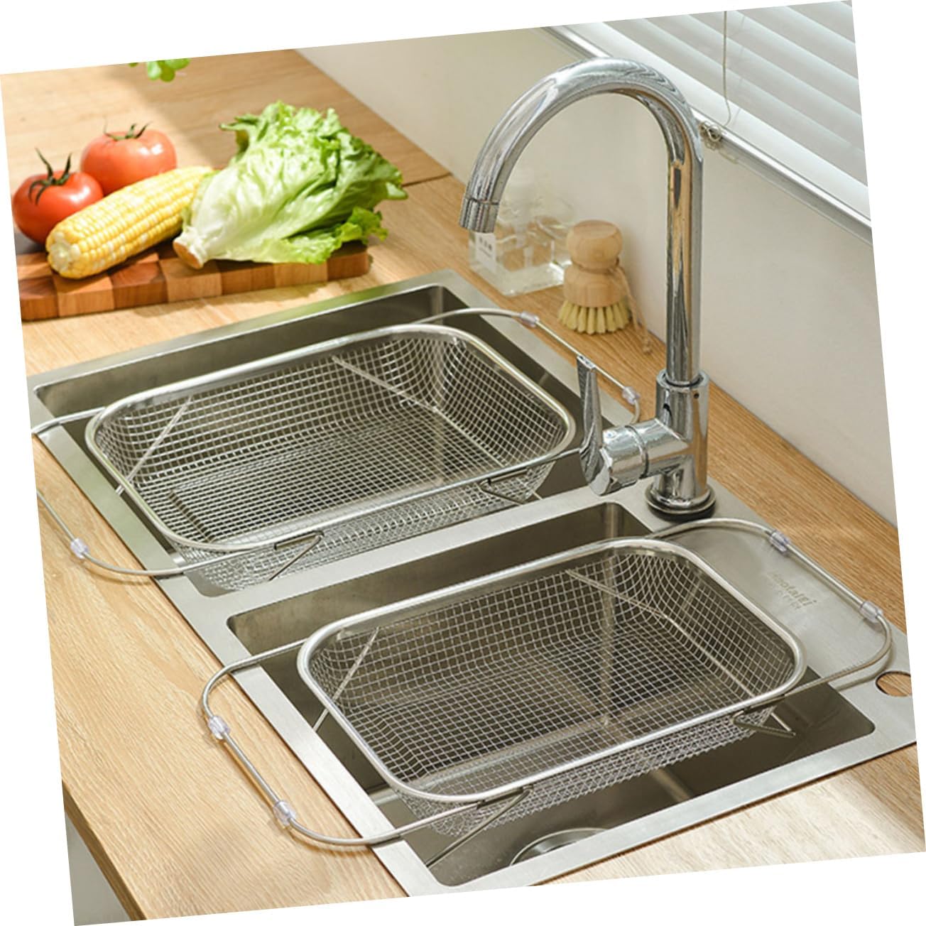 Kitchen Sink Drain Basket Extendable Strainer for Sink Dish Draining Basket Fruit Basket