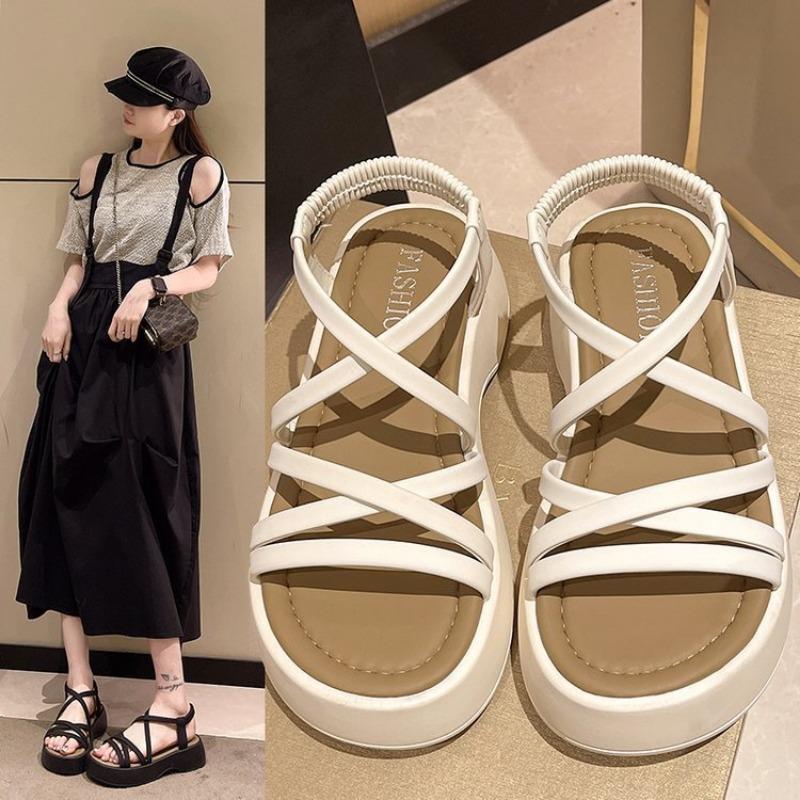 Platform Muffin Sandals Women's Summer New Small Cross Strap High Heels