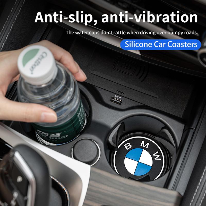 LHNJF1 Car Sticker 2PCS Car Coasters For BMW 5 Series G30 F10 G32 G20 G05 G01 G02 F20 F30 Silicone Cup Holder Coaster Center Console Ac