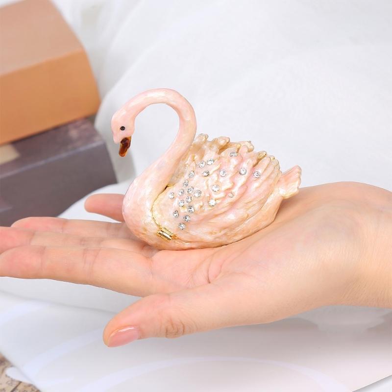 Lussuosa Scatola Portagioie a Forma di Cigno in Oro Rosa con Scomparti Multipli, Regalo Perfetto per Matrimonio o Anniversario