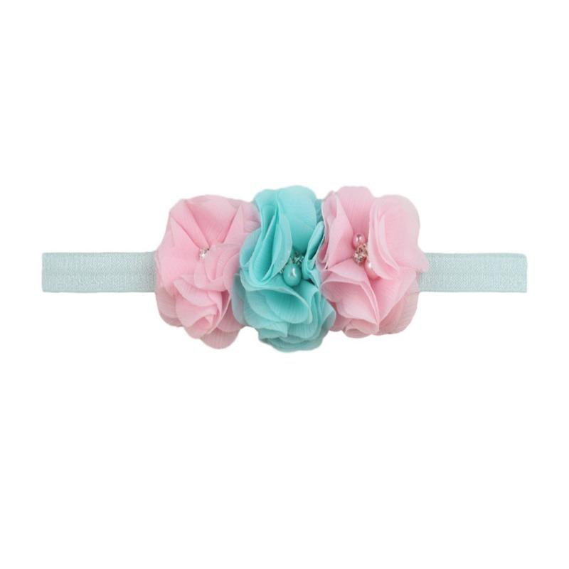 New Children's Three Chiffon Bead Flowers, Candy-colored Baby Elastic Headband, Baby Elastic Headband