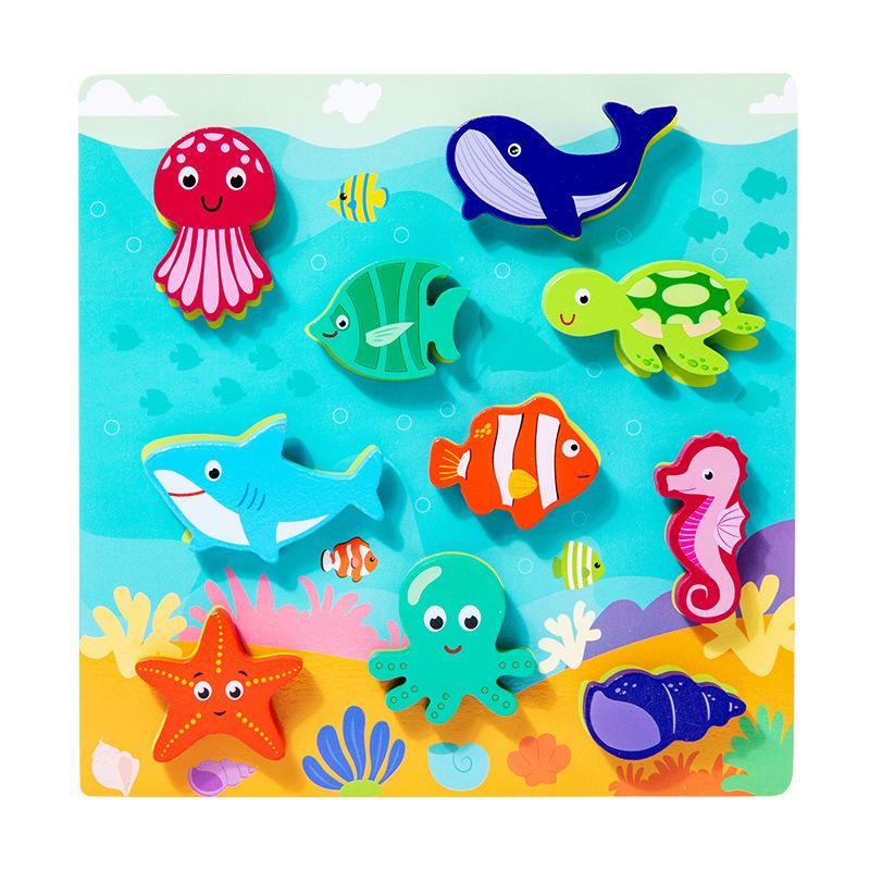 Hölzernes Montessori Spielzeug Tier Transport Meeresbewohner Früchte Frühe Bildung Spaß 3D Klebepuzzle Spielzeug für Kinder Kinder Geschenk