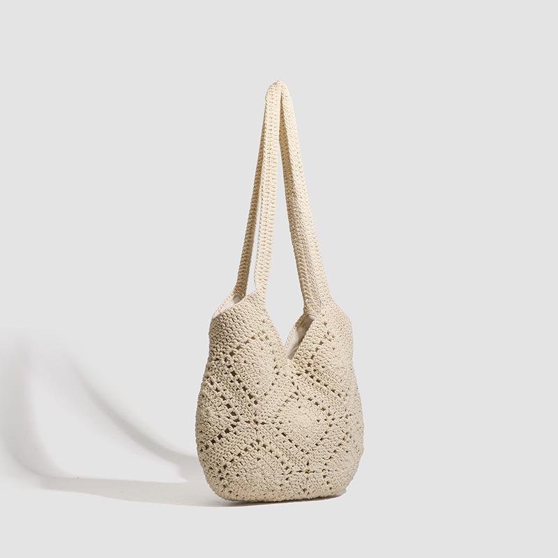 Large Capacity Cotton Rope Woven Handbag Versatile Casual Seaside Wind Hollow Beach Bag Shoulder
