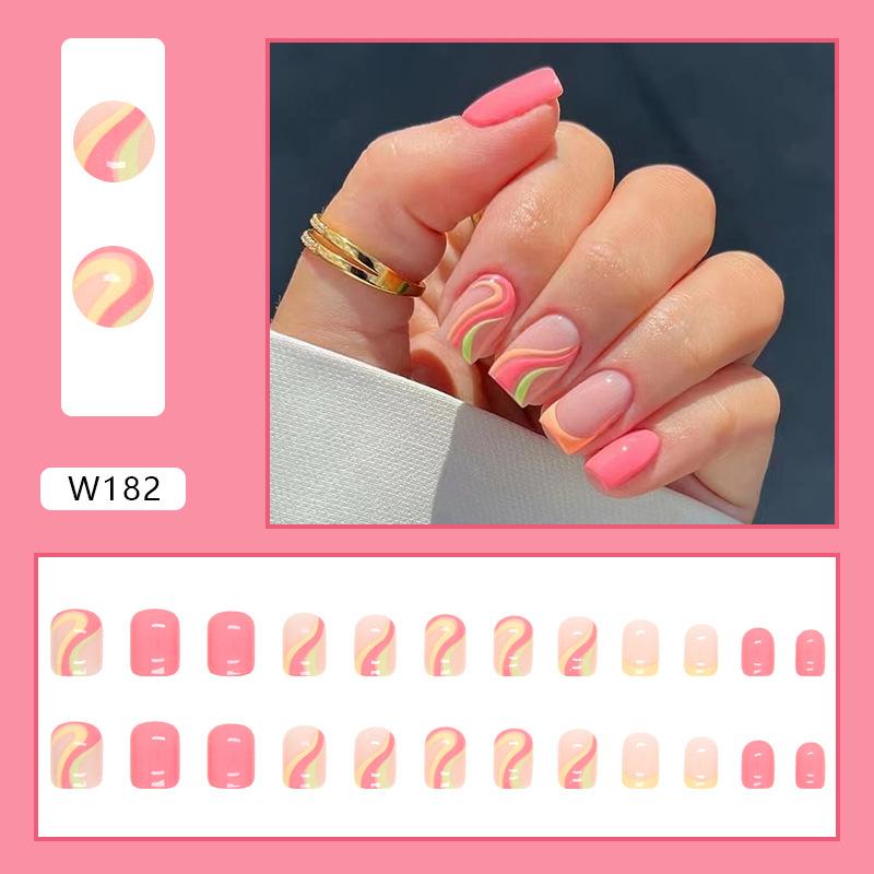 Artificial Nails High-end Pink Wavy Short Nails Wear Square False Nails