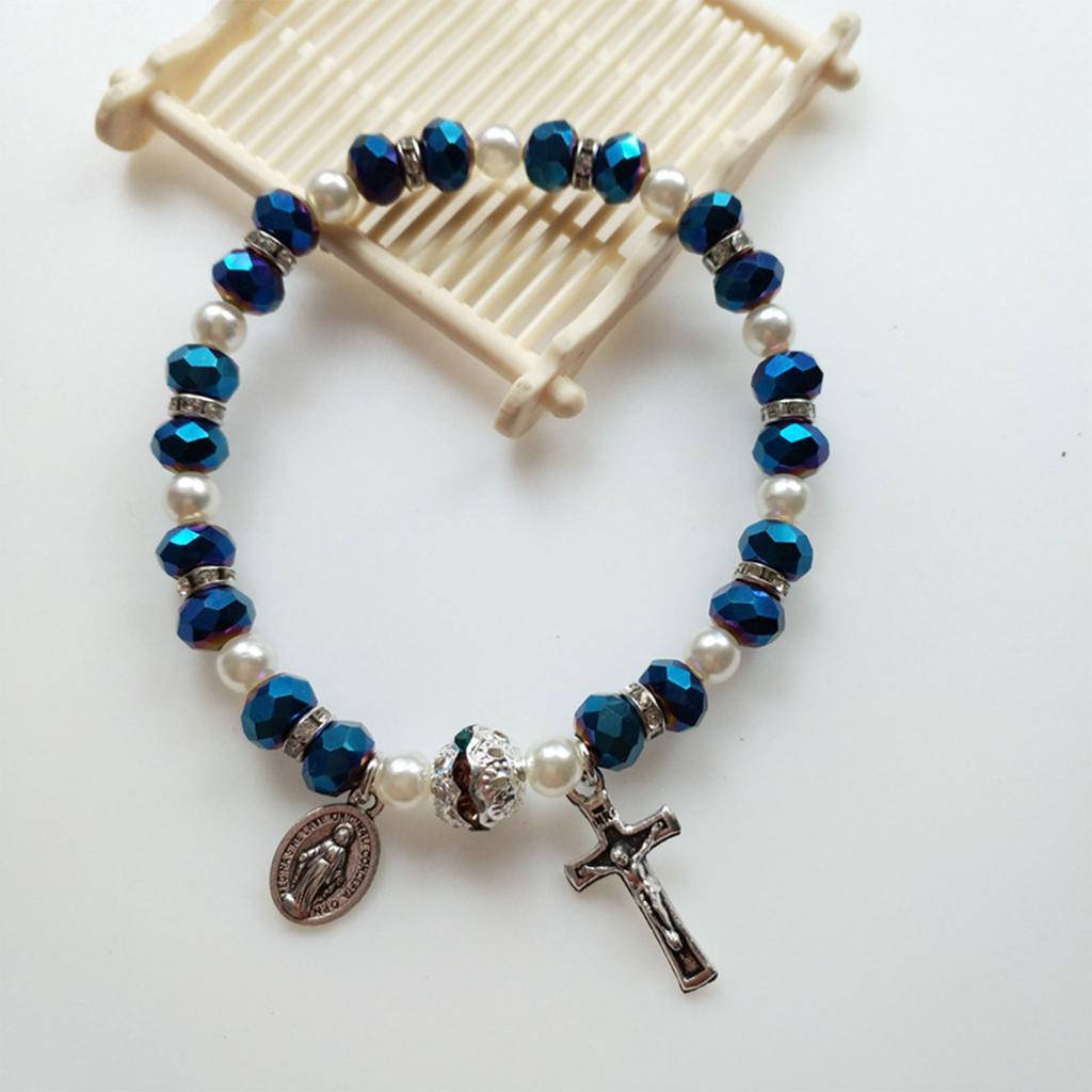 Cross Rosary Bracelet Rosary Style Charm Ornament Decor Present Supplies for Christmas Catholic Decoration Present