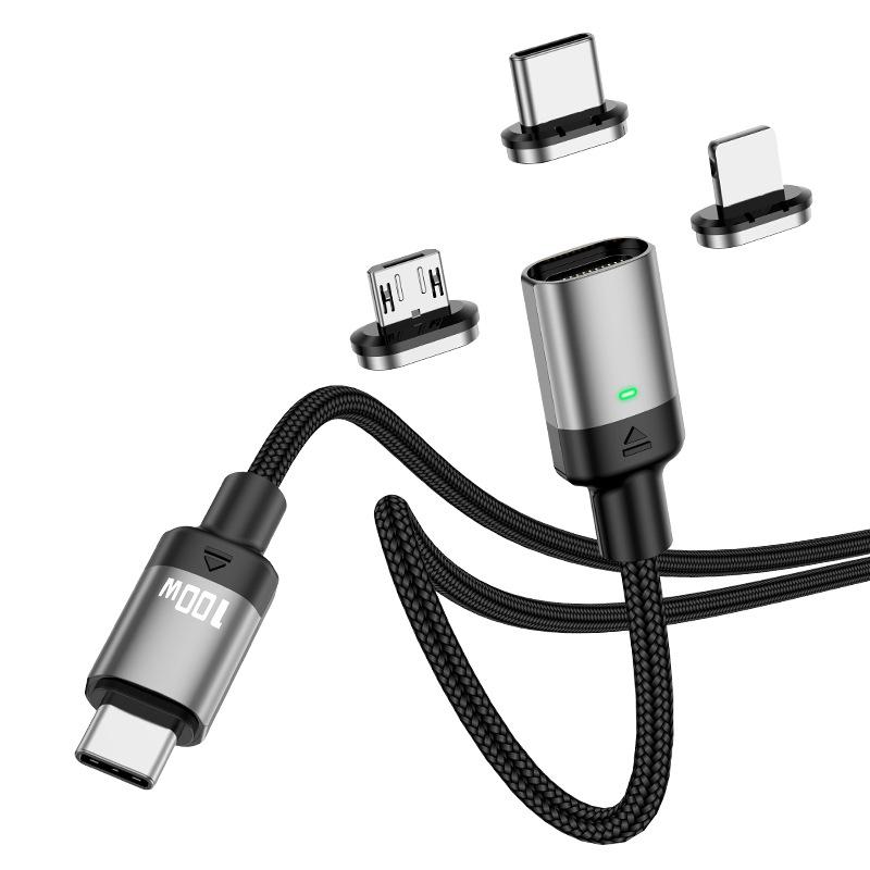 Grenzüberschreitendes magnetisches 3-in-1 PD-Schnellladekabel für Apple, Android & Typ-C-Geräte