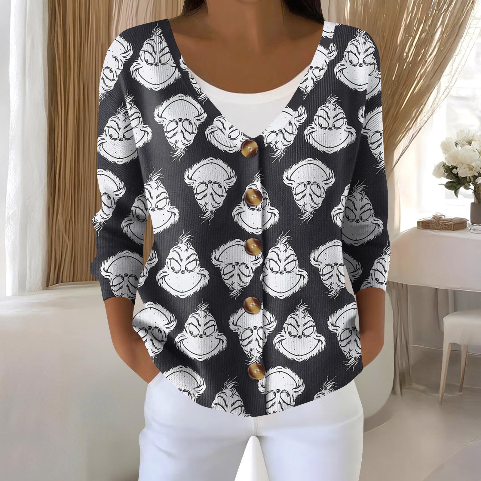 

Женская мода с длинным рукавом, рождественский принт «Снеговик-снежинка», куртка, кардиган XXL чёрный