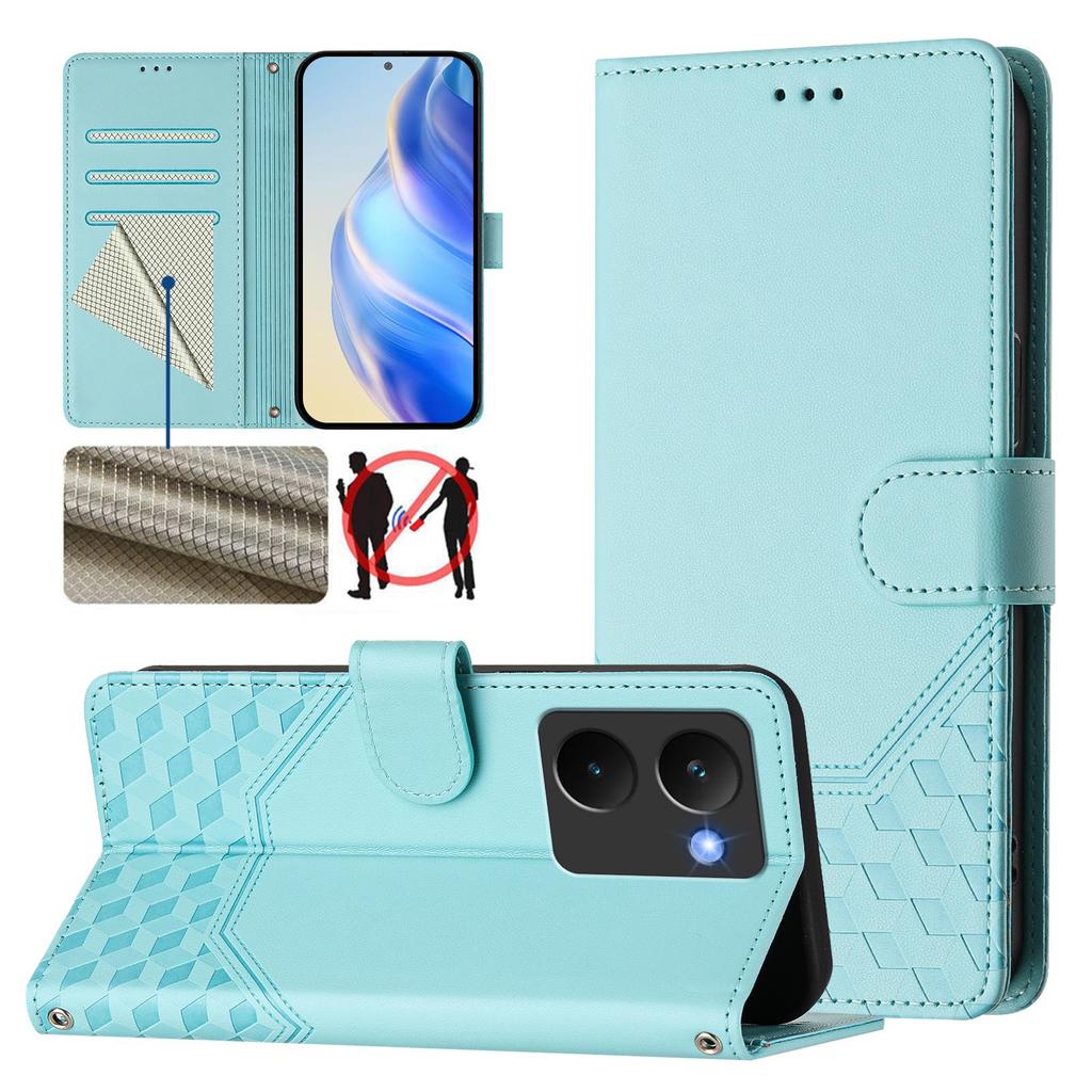 For Realme P3 Ultra 5G Case Imprinted Honeycomb RFID Blocking Leather Phone Cover with Strap