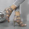 2024 New Ankle-Wrap Women's Sandals Summer Sexy Peep Toe High Heels Stretch Fabric Zipper Ladies Shoes Fashion Party Pumps