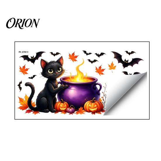 Removable Autumn Pumpkin Wall Stickers Cute Halloween Decals, Black Cat Witch Bat Stickers, Fall Window Decorations for Store Peel & Stick Art