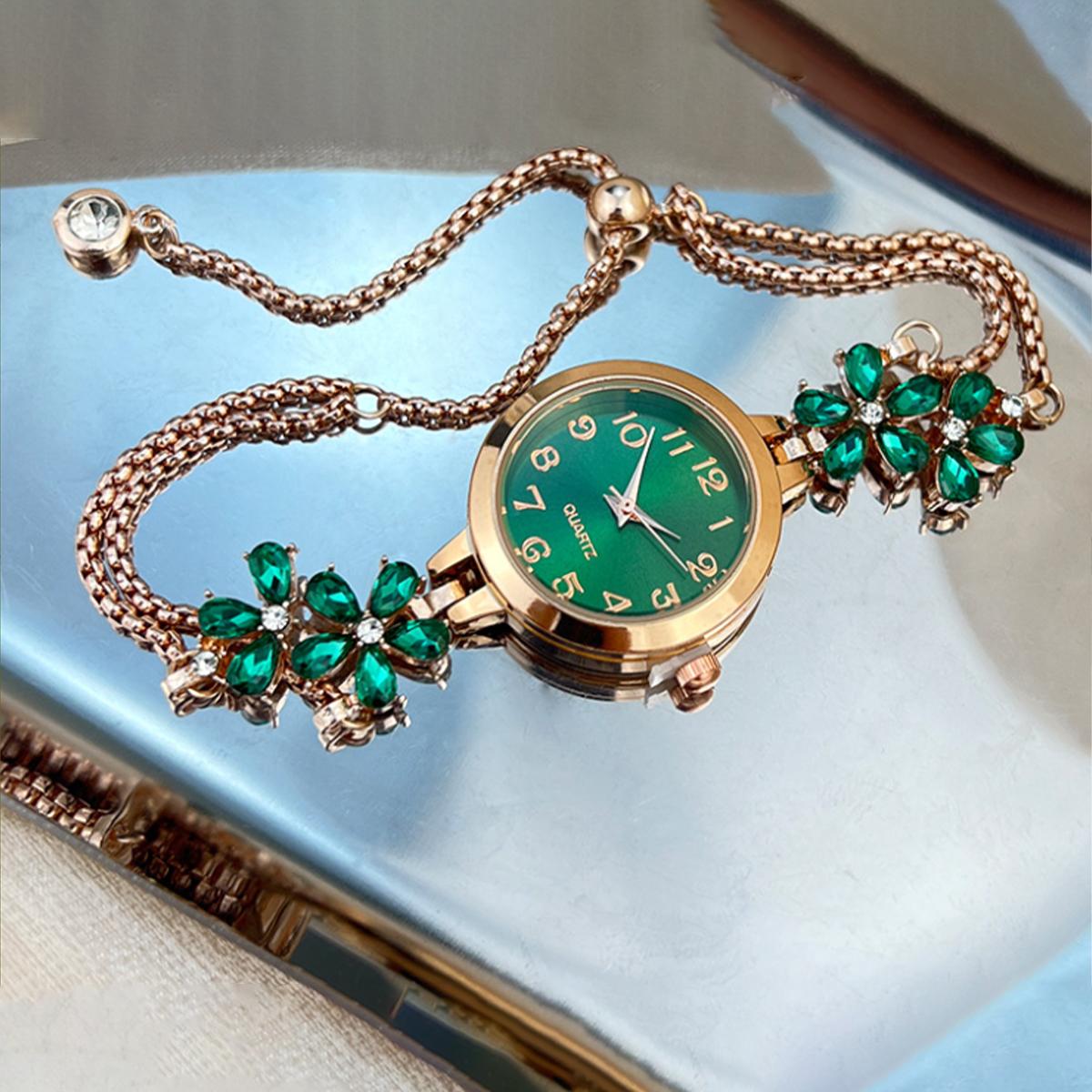 

Популярные женские часы в форме цветка с инкрустацией бриллиантами, модные женские цифровые часы-браслет с выдвижным механизмом