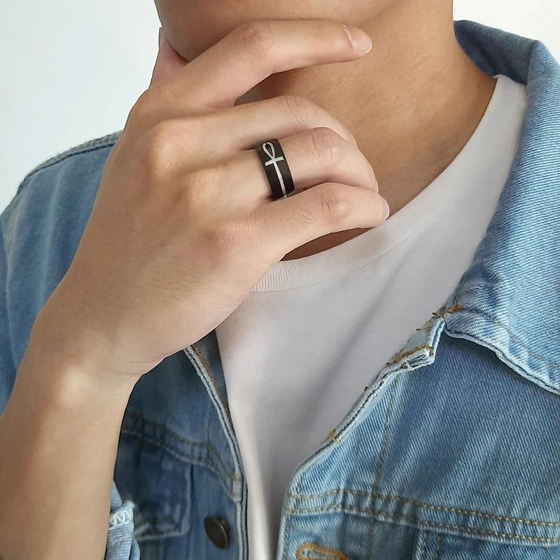 Separable Ankh Egyptian Cross Ring For Men Black Gold Color Stainless Steel Rings Key Of Life Wedding Male Anel Jewelry Gifts