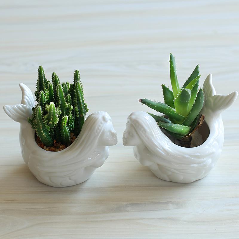 Mermaid Flowerpot Succulent Pot Planter Bonsai Desktop Ornaments Home Office Decor Garden Decoration Ceramic Art Vase Plant Pot
