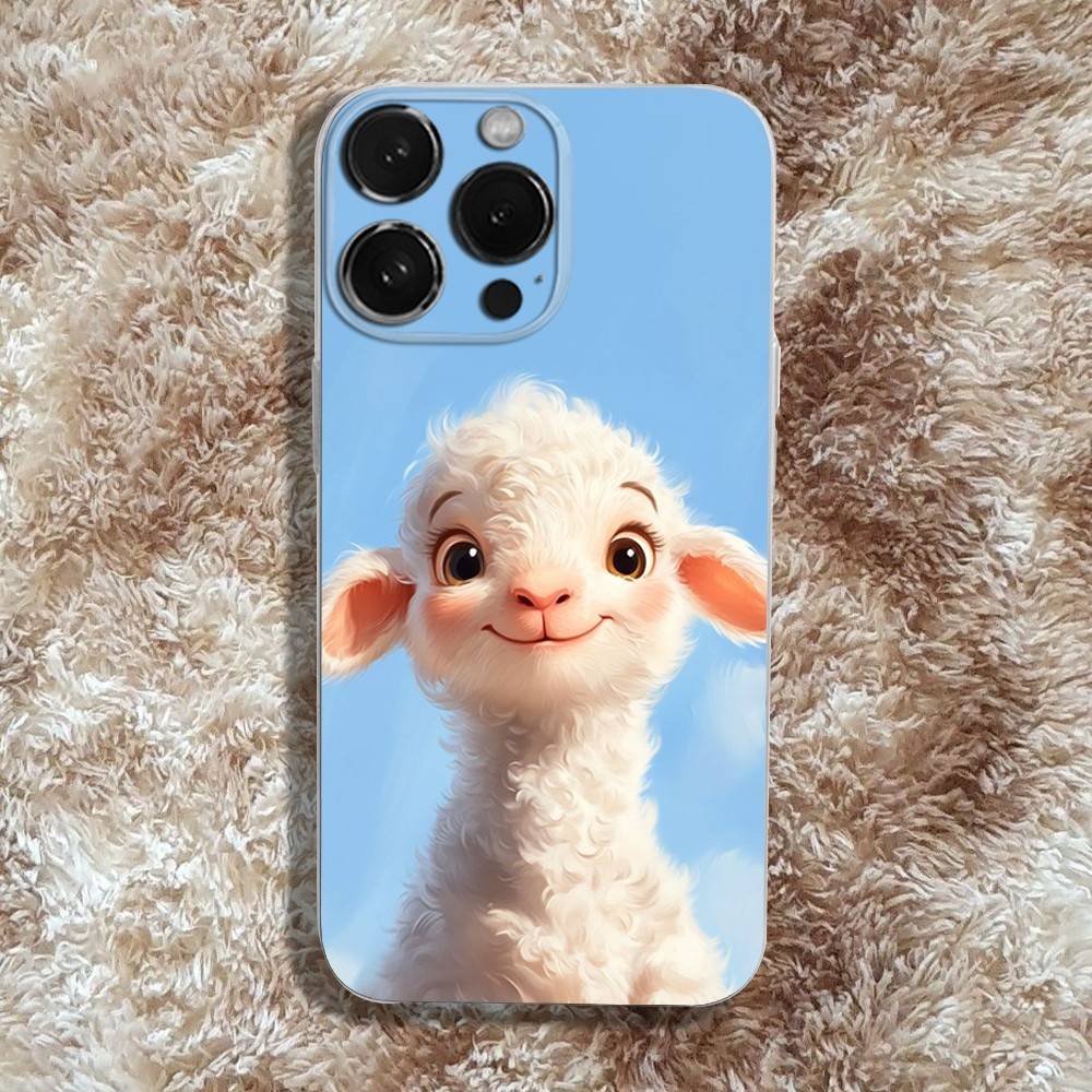 Cute Sheep Phone Case For iPhone 16,15,14,13,12,11 Pro,Max,Plus,X,XS,XR,SE4,E Mini Transparent Soft Cover