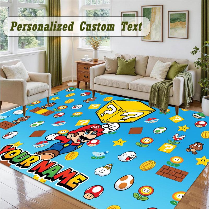 Crystal Velvet Square Rug Custom NameSuper Mario Pattern Non Slip Home Floor Decor Rug